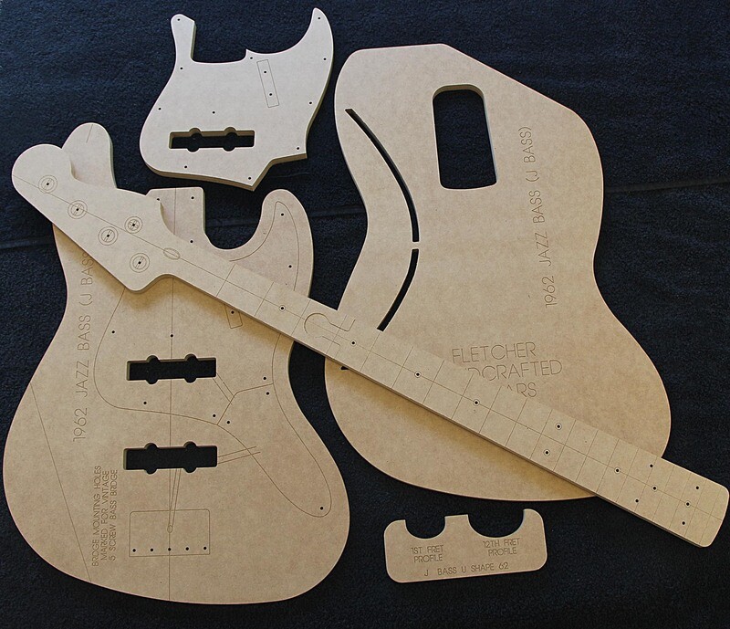 Jazz Bass guitar template set in 12 mm MDF