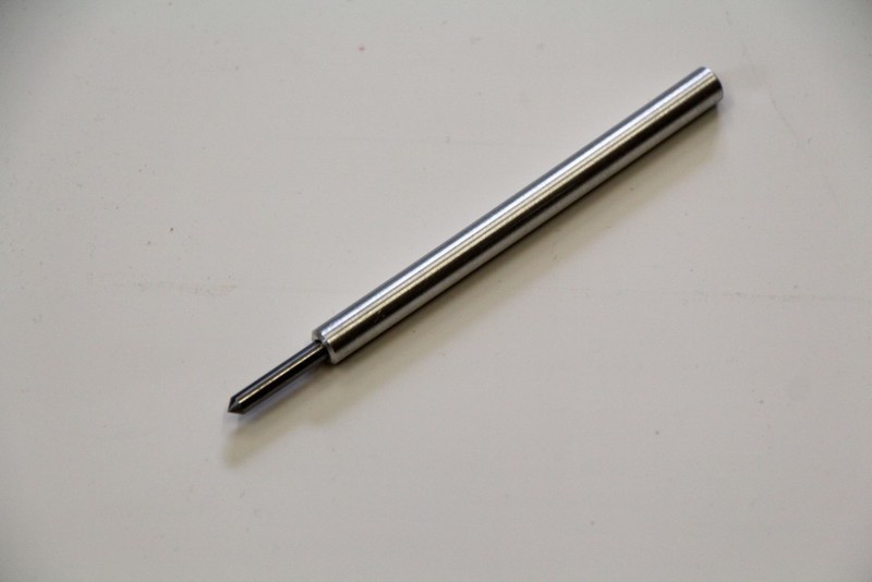 One-eighth-inch transfer punch used for accurately marking guitar template hole centres