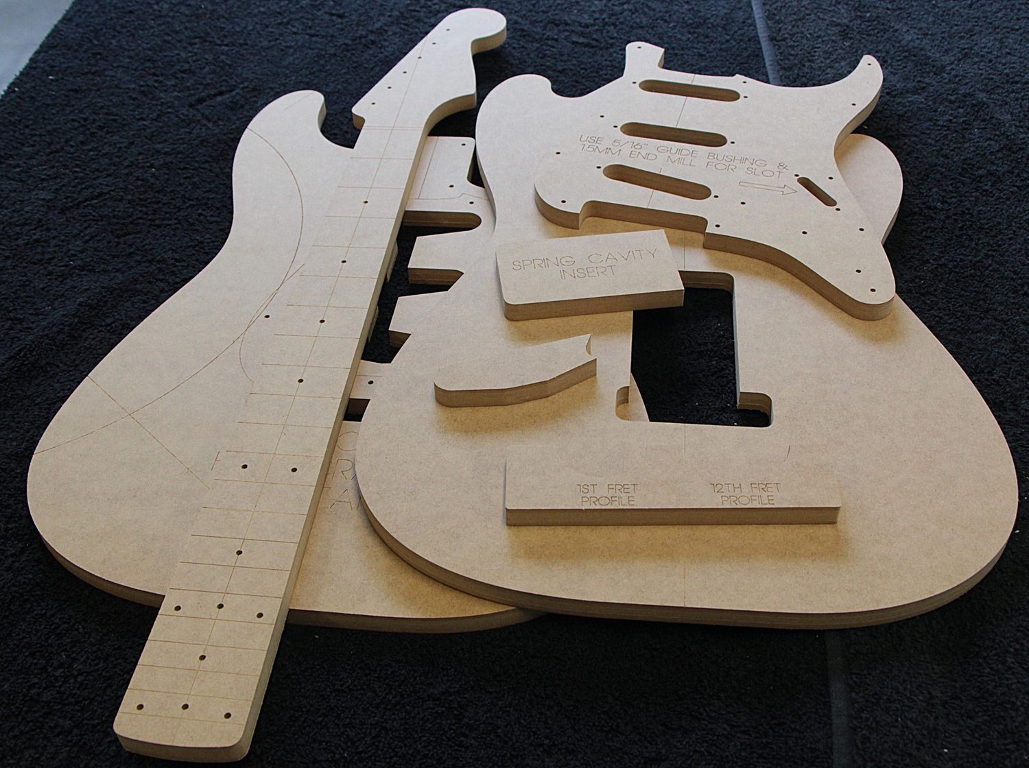 Complete Stratocaster guitar building template set in 12 mm MDF